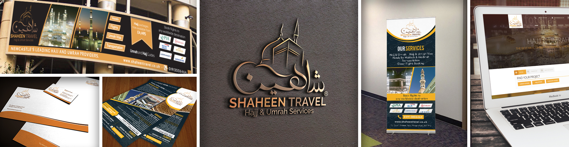 Shaheen Travel Logo Design, Web Development & Branding Collage